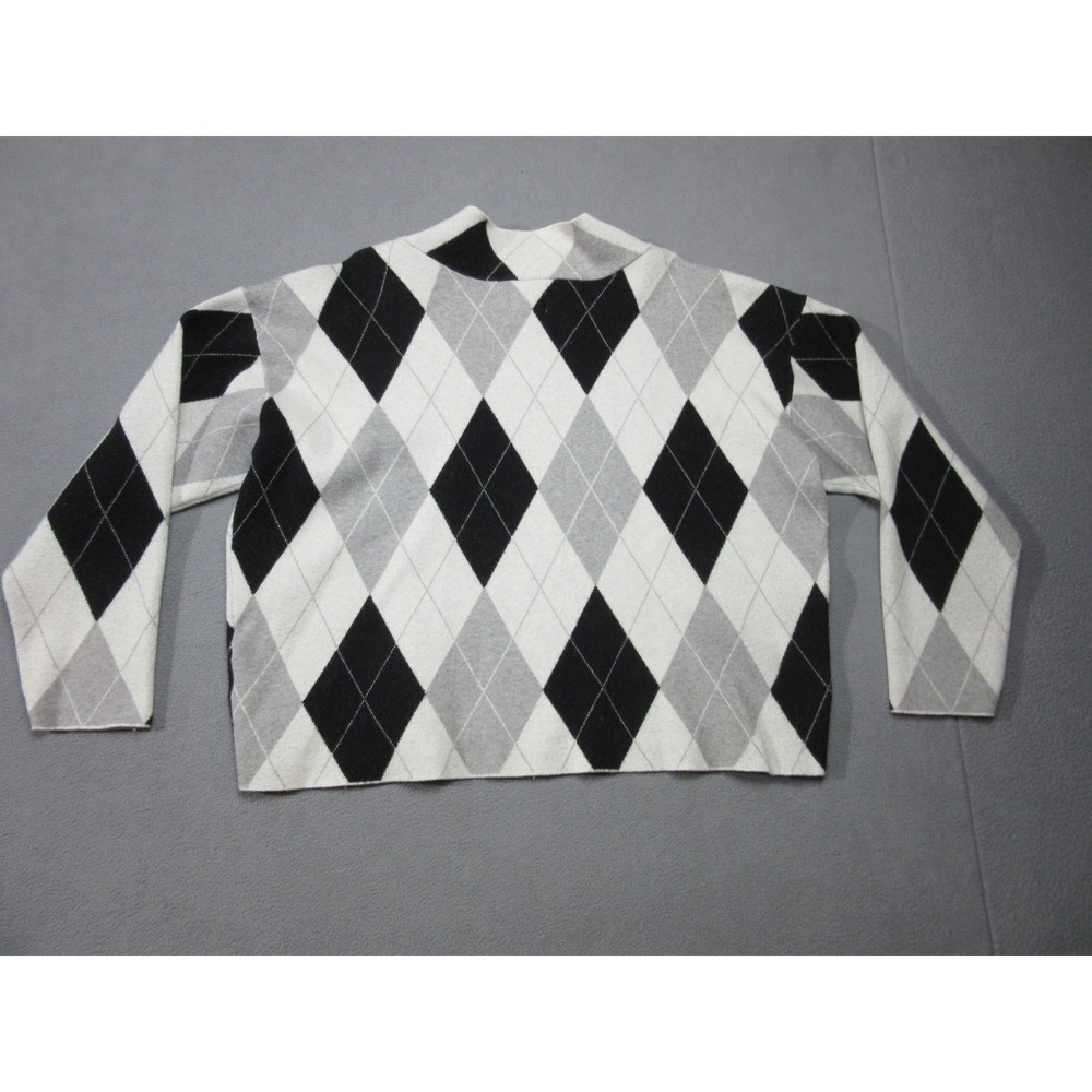 Maeve Anthropologie Sweater Womens XL Black White Argyle Mock Neck Preppy - Picture 9 of 12